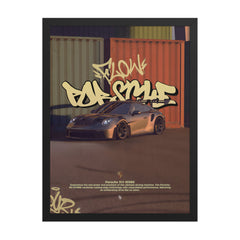 Porsche GT3RS yellow poster framed