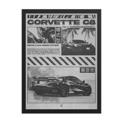 Corvette C8 brutalism white poster framed
