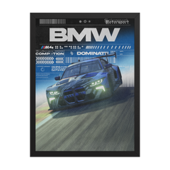 BMW M4 track blue poster framed